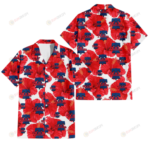 Philadelphia Phillies Big Red Hibiscus White Background 3D Hawaiian Shirt