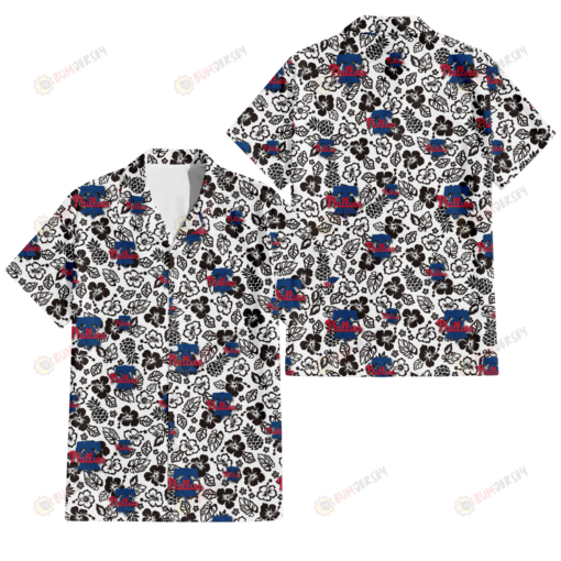 Philadelphia Phillies Black And White Hibiscus Leaf White Background 3D Hawaiian Shirt