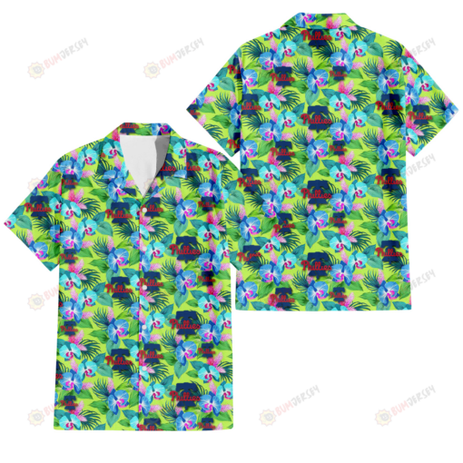 Philadelphia Phillies Blue Orchid Green Pink Leaf Green Background 3D Hawaiian Shirt