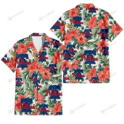 Philadelphia Phillies Coral Hibiscus Green Leaf Beige Background 3D Hawaiian Shirt