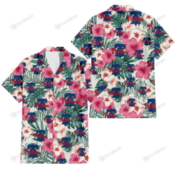 Philadelphia Phillies Coral Pink Hibiscus Green Leaf Beige Background 3D Hawaiian Shirt