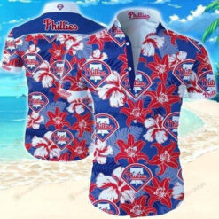 Philadelphia Phillies Curved Hawaiian Shirt In Blue Red