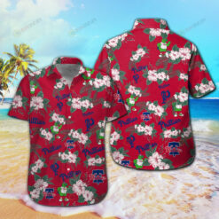 Philadelphia Phillies Floral & Leaf Pattern Curved Hawaiian Shirt In Red
