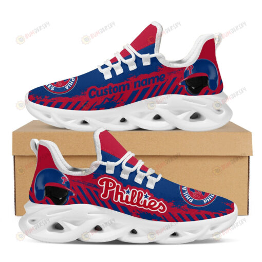 Philadelphia Phillies Logo Helmet And Stripe Pattern Custom Name 3D Max Soul Sneaker Shoes