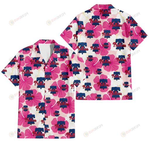 Philadelphia Phillies Pink White Hibiscus Misty Rose Background 3D Hawaiian Shirt