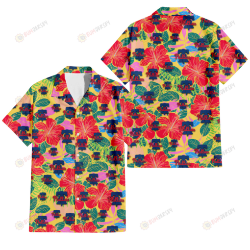 Philadelphia Phillies Red Hibiscus Green Blue Leaf Yellow Background 3D Hawaiian Shirt