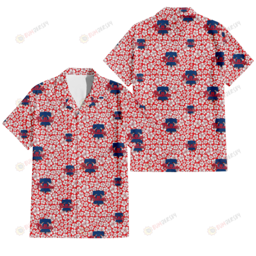 Philadelphia Phillies Tiny White Hibiscus Pattern Red Background 3D Hawaiian Shirt