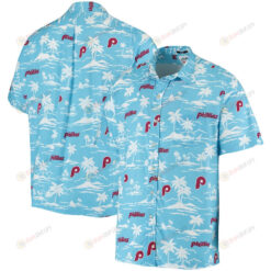 Philadelphia Phillies Vintage Short Sleeve Button-Up Hawaiian Shirt - Light Blue