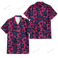 Philadelphia Phillies Violet Red Blue Leaf Black Background 3D Hawaiian Shirt