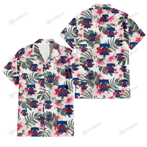 Philadelphia Phillies White Hibiscus Green Leaf White Background 3D Hawaiian Shirt