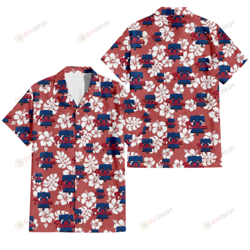 Philadelphia Phillies White Hibiscus Indian Red Background 3D Hawaiian Shirt