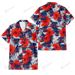 Philadelphia Phillies White Tropical Leaf Red Hibiscus Navy Background 3D Hawaiian Shirt