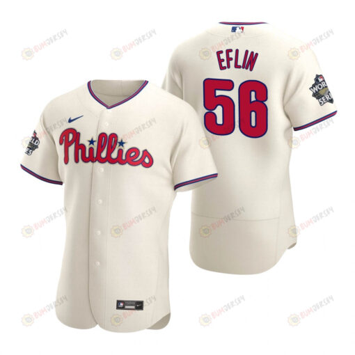 Philadelphia Phillies Zach Eflin 56 Cream 2022-23 World Series Jersey