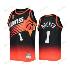 Phoenix Suns Devin Booker 1 Black Orange Fadeaway Men Jersey Mitchell Ness
