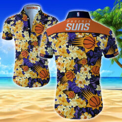 Phoenix Suns Short Sleeve Curved Hawaiian Shirt Yellow Blue Pattern