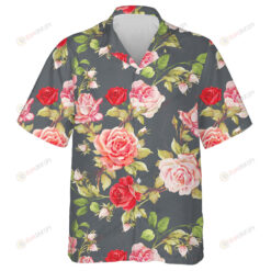 Pink And Red Roses On Branch Watercolor Art Design Hawaiian Shirt