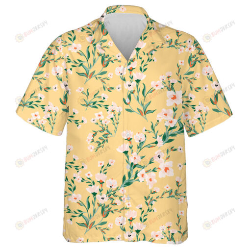 Pink Flowers Intertwined Pattern On Gentle Yellow Background Design Hawaiian Shirt