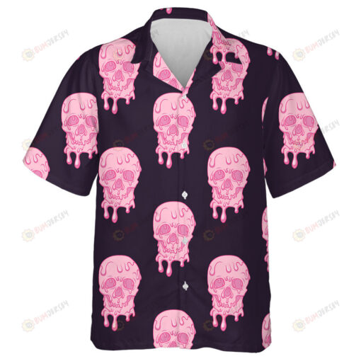 Pink Human Skull With Ice Cream On Black Background Hawaiian Shirt