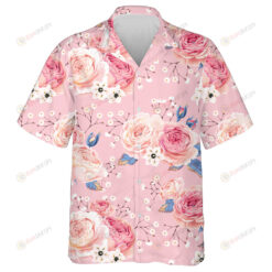 Pink Theme English Rose With Little White Flower Pattern Hawaiian Shirt