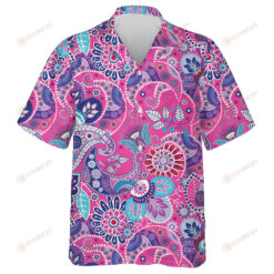 Pink Theme Paisley Backdrop With Stylized Flowers Design Hawaiian Shirt
