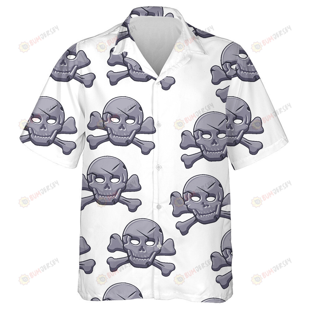 Pirate Human Skull In Stone Black Mark Hawaiian Shirt