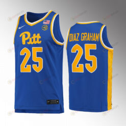 Pitt Panthers Guillermo Diaz Graham 25 Jersey 2022-23 College Basketball Royal Uniform