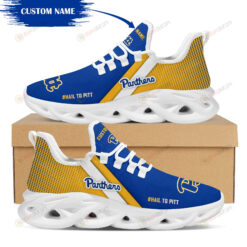 Pittsburgh Panthers Logo Custom Name Pattern 3D Max Soul Sneaker Shoes In Blue And Yellow