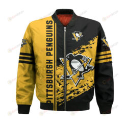 Pittsburgh Penguins Bomber Jacket 3D Printed Logo Pattern In Team Colours