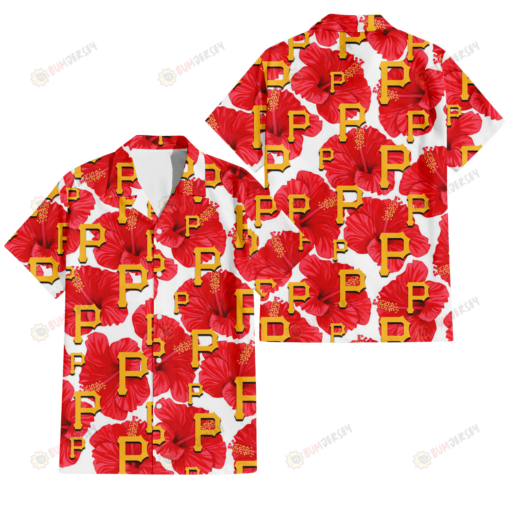 Pittsburgh Pirates Big Red Hibiscus White Background 3D Hawaiian Shirt