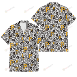 Pittsburgh Pirates Black And White Hibiscus Leaf White Background 3D Hawaiian Shirt