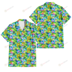 Pittsburgh Pirates Blue Orchid Green Pink Leaf Green Background 3D Hawaiian Shirt