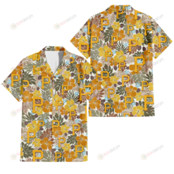 Pittsburgh Pirates Brown Yellow Hibiscus White Background 3D Hawaiian Shirt