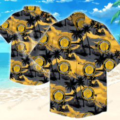 Pittsburgh Pirates Coconut Tree Pattern Curved Hawaiian Shirt In Yellow & Grey