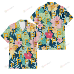 Pittsburgh Pirates Colorful Sketch Hibiscus Dark Green Background 3D Hawaiian Shirt