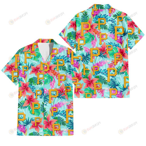 Pittsburgh Pirates Coral Porcelain Flower Violet Orchid Light Blue Background 3D Hawaiian Shirt