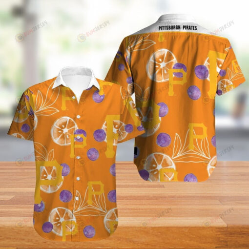 Pittsburgh Pirates Floral & Fruit Pattern Curved Hawaiian Shirt In Orange