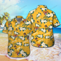 Pittsburgh Pirates Floral & Leaf Pattern Curved Hawaiian Shirt In Yellow