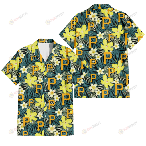 Pittsburgh Pirates Hibiscus Green Palm Leaf Black Background 3D Hawaiian Shirt