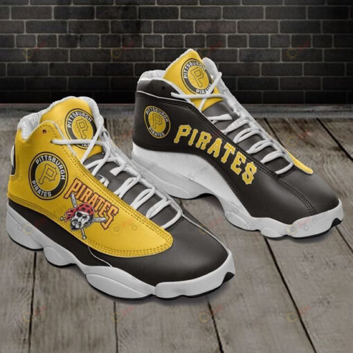 Pittsburgh Pirates Logo Pattern Air Jordan 13 Shoes Sneakers In Black Yellow