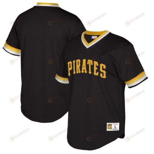 Pittsburgh Pirates Mitchell And Ness Big And Tall Cooperstown Collection Mesh Wordmark V-neck Jersey - Black