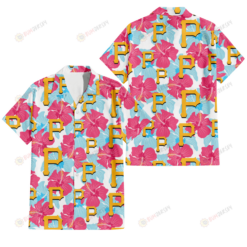 Pittsburgh Pirates Pink Blue Hibiscus White Background 3D Hawaiian Shirt