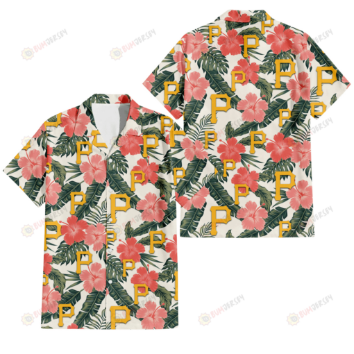 Pittsburgh Pirates Pink Coral Hibiscus Banana Leaf Beige Background 3D Hawaiian Shirt