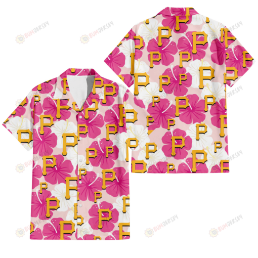 Pittsburgh Pirates Pink White Hibiscus Misty Rose Background 3D Hawaiian Shirt