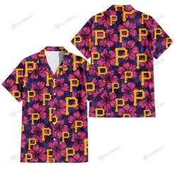 Pittsburgh Pirates Plum Vilolet Hibiscus Dark Navy Leaf Black 3D Hawaiian Shirt