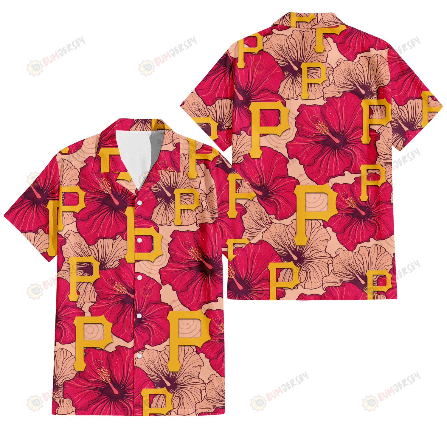 Pittsburgh Pirates Red Beige Hibiscus Beige Background 3D Hawaiian Shirt