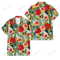 Pittsburgh Pirates Red Coral Hibiscus White Porcelain Flower Banana Leaf 3D Hawaiian Shirt