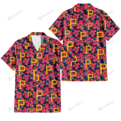 Pittsburgh Pirates Red Hibiscus Dark Gray Background 3D Hawaiian Shirt