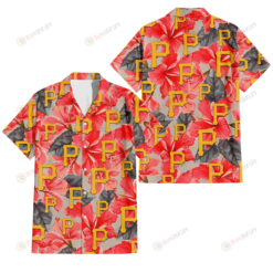 Pittsburgh Pirates Red Hibiscus Gray Leaf Beige Background 3D Hawaiian Shirt