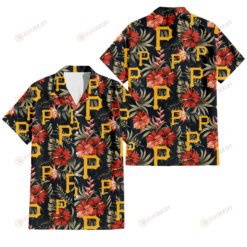 Pittsburgh Pirates Red Hibiscus Green Leaf Dark Background 3D Hawaiian Shirt