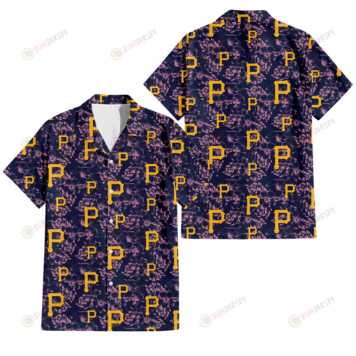 Pittsburgh Pirates Thistle Sketch Hibiscus Dark Slate Blue Background 3D Hawaiian Shirt